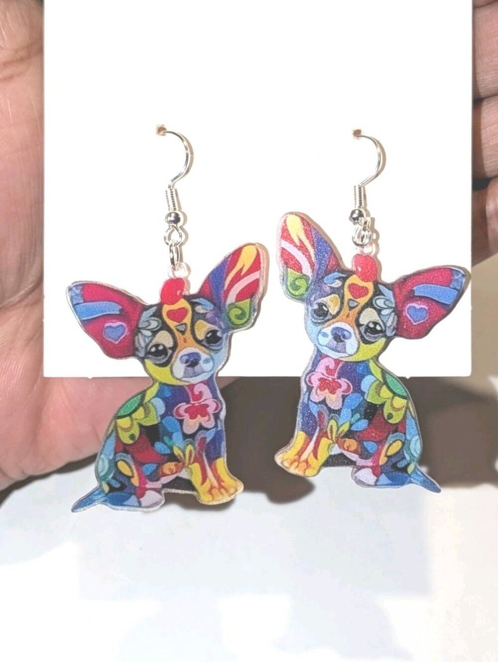 Hand Crafted Colorful Chihuahua Dog Earrings - Multicolor Pet Design